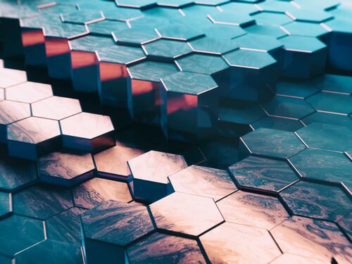 Abstract Technical 3D hexagonal background pattern- 3d rendered image with shallow DOF