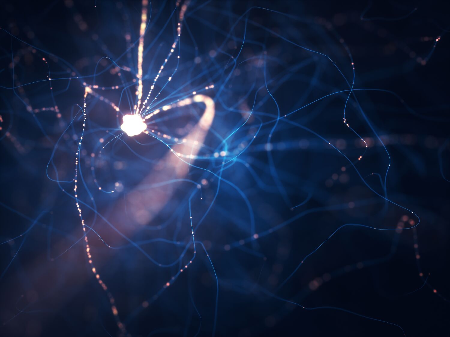 3D illustration of Interconnected neurons with electrical pulses.