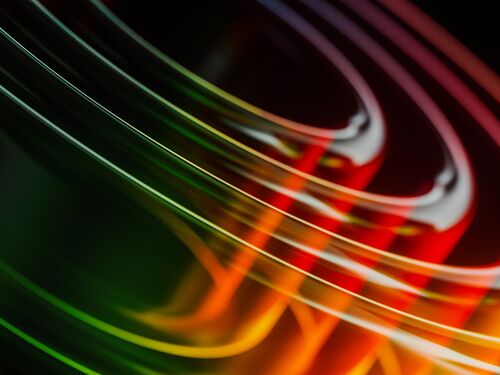 Abstract Flowing  holographic shapes isolated on Black Background