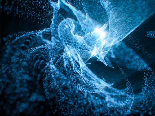 Abstract blue wave particles, 3d rendering. Digital drawing.