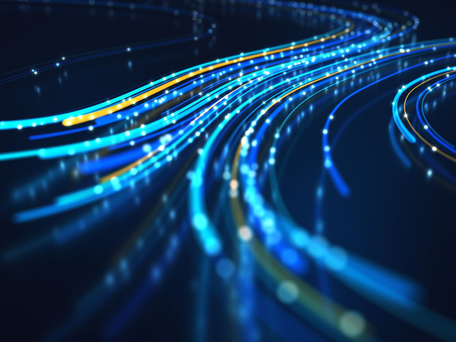 Close up of network data flowing on black background.