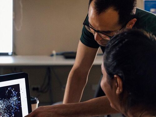 two people looking at a computer screen