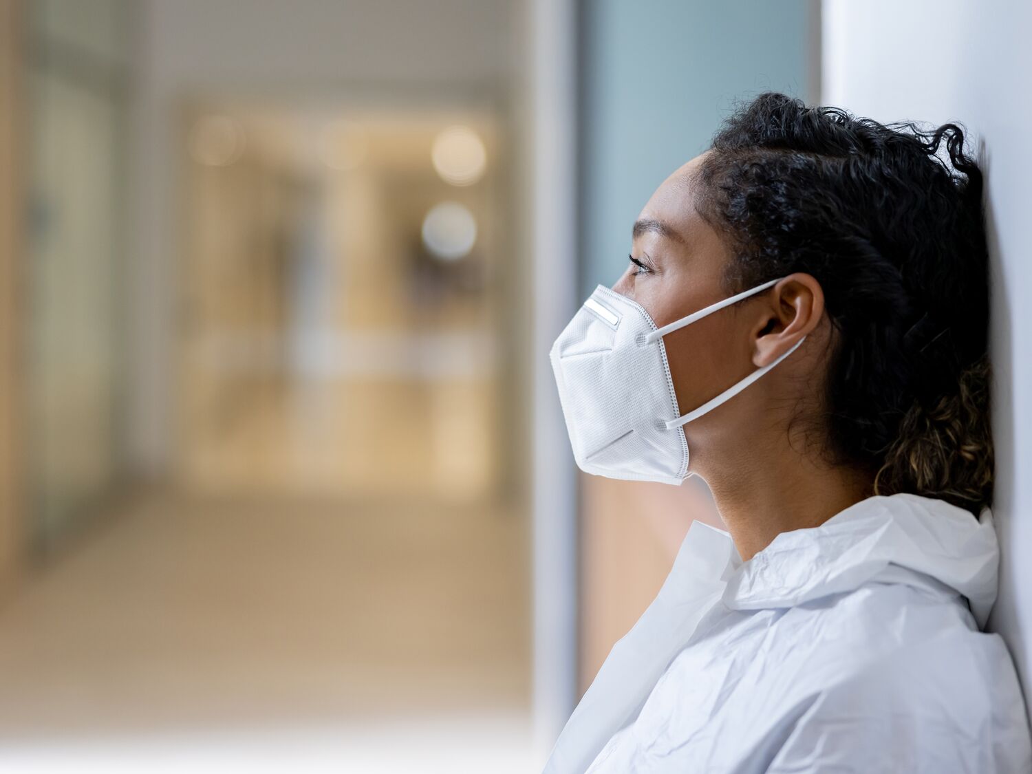 Healthcare worker taking a break while working at the hospital during the pandemic