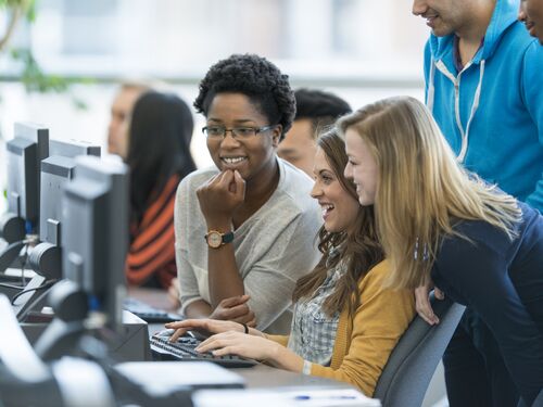 Students using computers.