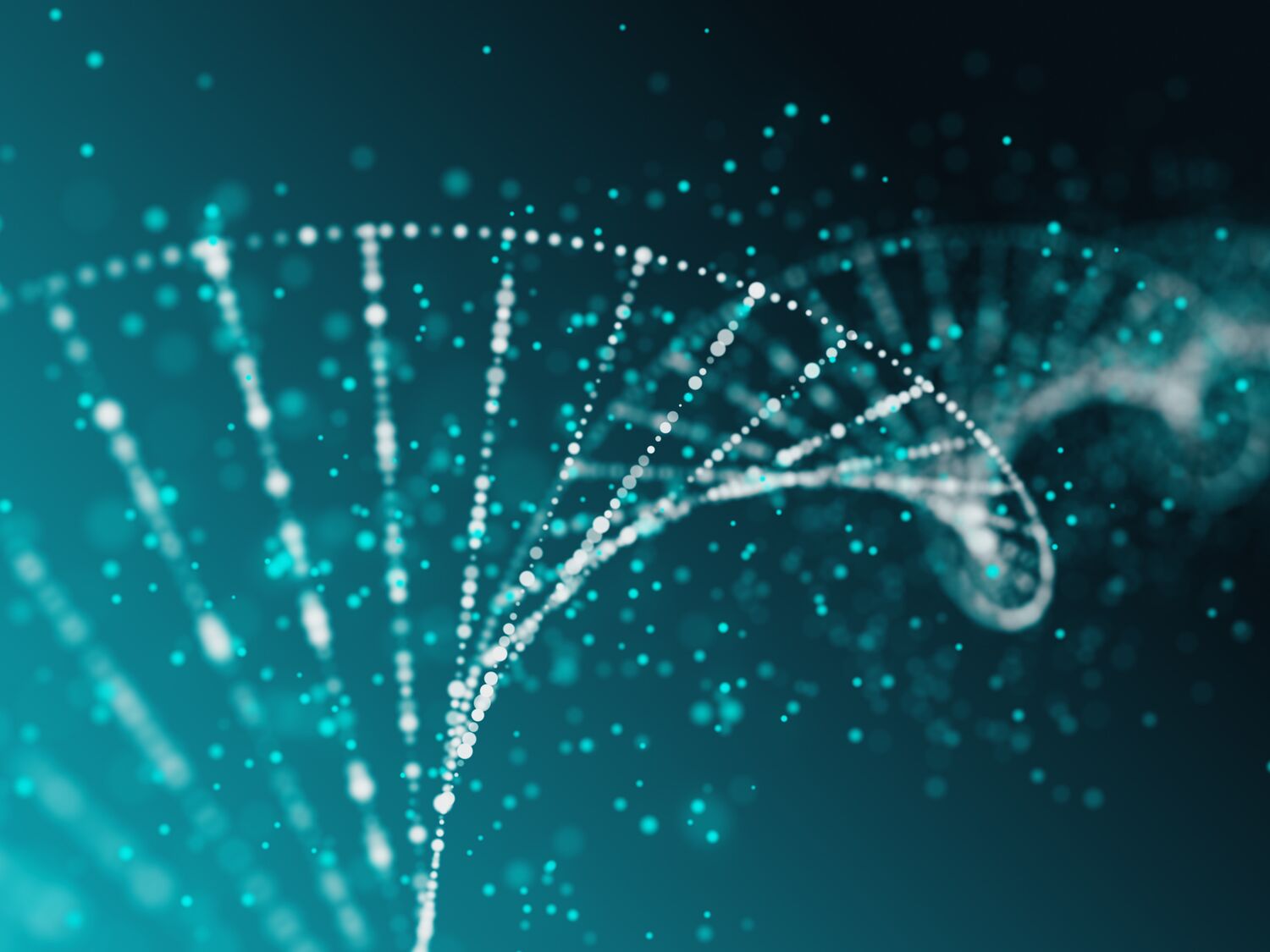 DNA strand floating with blue-green background.