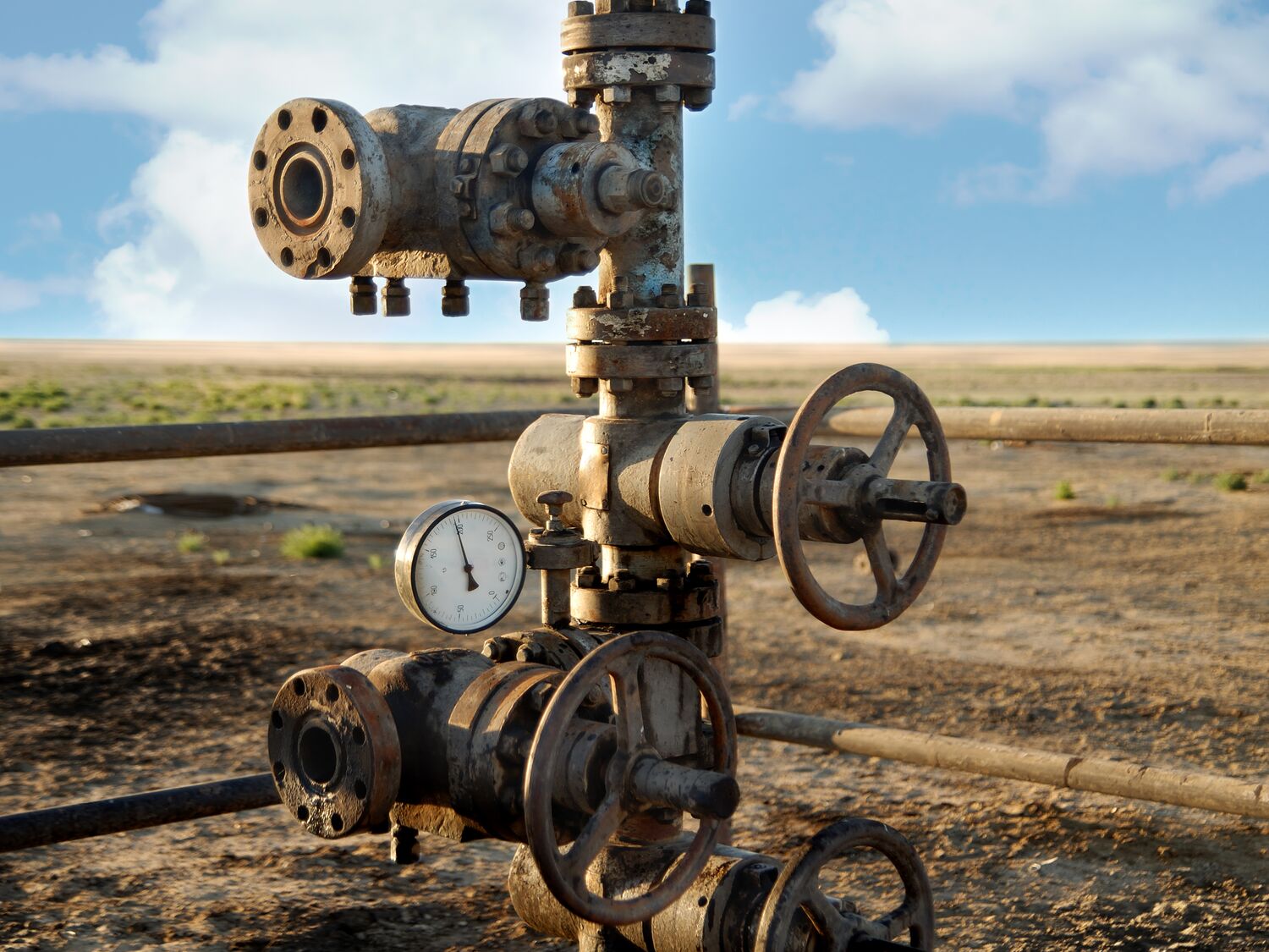 Photo of the old rusty oil rigs with preasure valve