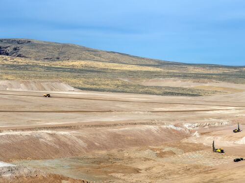 Aerial view of a Lithium Mine Located and seen from State Route 293, Thacker Pass  in the McDermitt Caldera in Northern Nevada. Lithium is an essential element for the production of batteries used in Electric Cars.