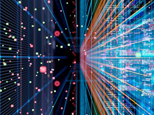 Digital background depicting innovative technologies in (AI) artificial systems, neural interfaces and internet machine learning technologies