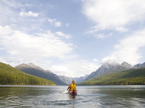 A woman kayaking.