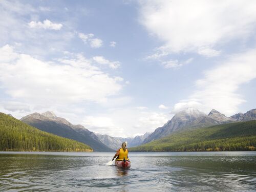 A woman kayaking.