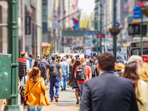 A crowded street in New York City.