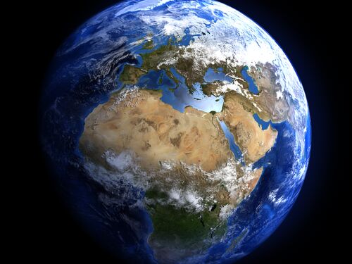 Earth from space showing Europe and Africa.