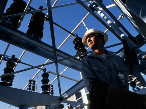 Engineer at work in electricity  substation
