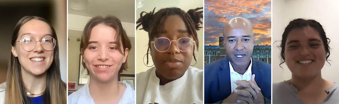 (left to right) Jaiden Hatch, Claire Keckley, Afia Boaitey, Reginald DesRoches, Valentina Osorio
