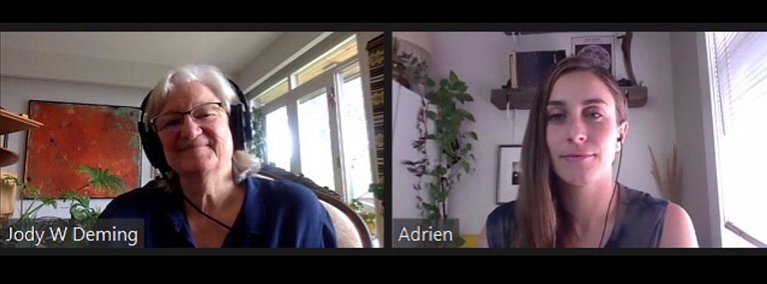 Jody Deming and Adrien Segal in conversation on Zoom at the June DASER