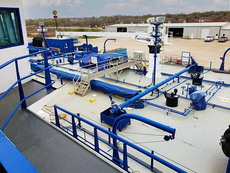 From the bridge of the Southern Response, the top of piping and valves of the Marine Spill Response Corporation’s pre-positioned Oil Spill Recovery Barge (OSRB) can be seen. The Barge not only holds booms and skimmers, but is able to hold over 40,000 barrels of recovered fluid