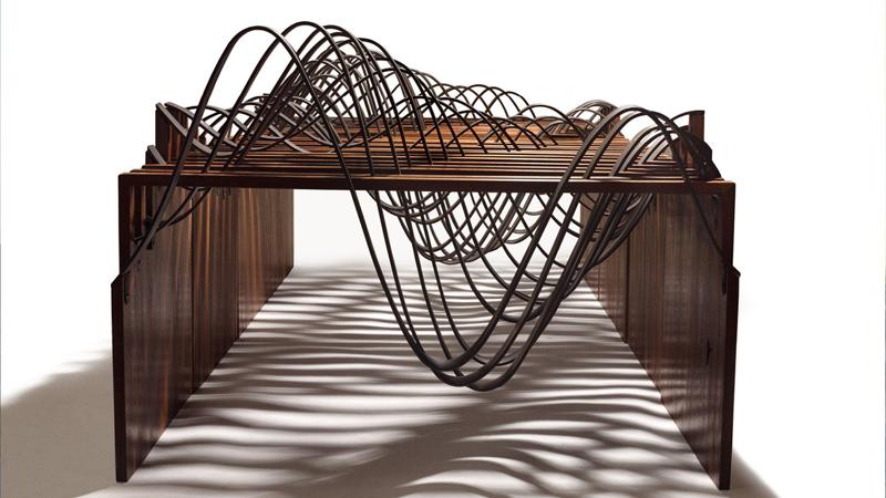 Adrien Segal, Tidal Datum, San Francisco, 2007, steel, walnut, 26 x 32 x 72 inches